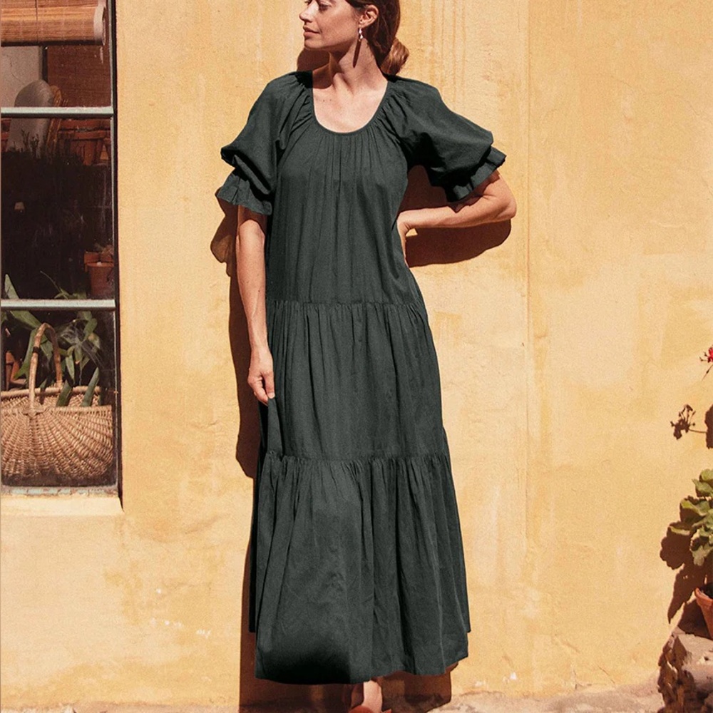 Daughters of India Dark Green Tiered Maxi Dress